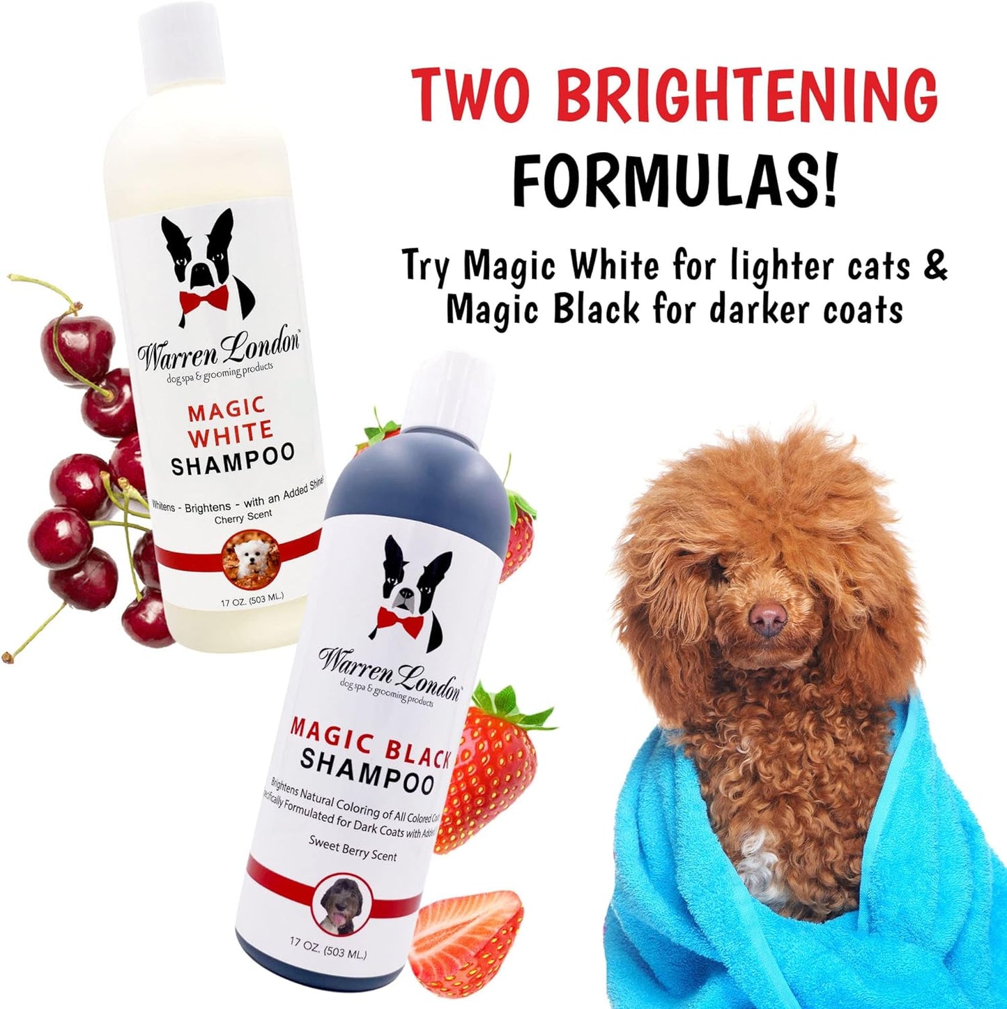 Magic White Dog Shampoo – Whitening Formula for White & Light Coats, Puppy & Cat Safe, Cherry Scent (17 oz)