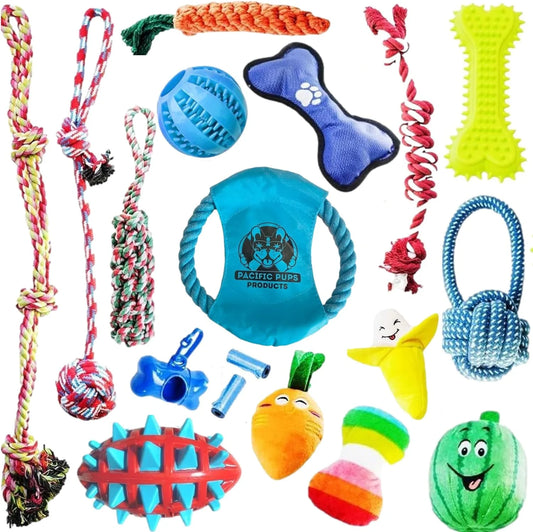 18-Pack Dog Chew Toys – Plush, Rope, and Interactive Toys for Dogs and Puppies