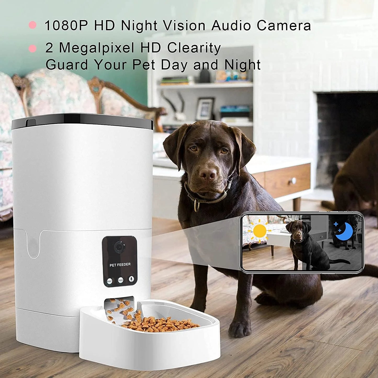 6L Automatic Pet Feeder with 1080P Camera Cats & Dogs- Voice Recorder