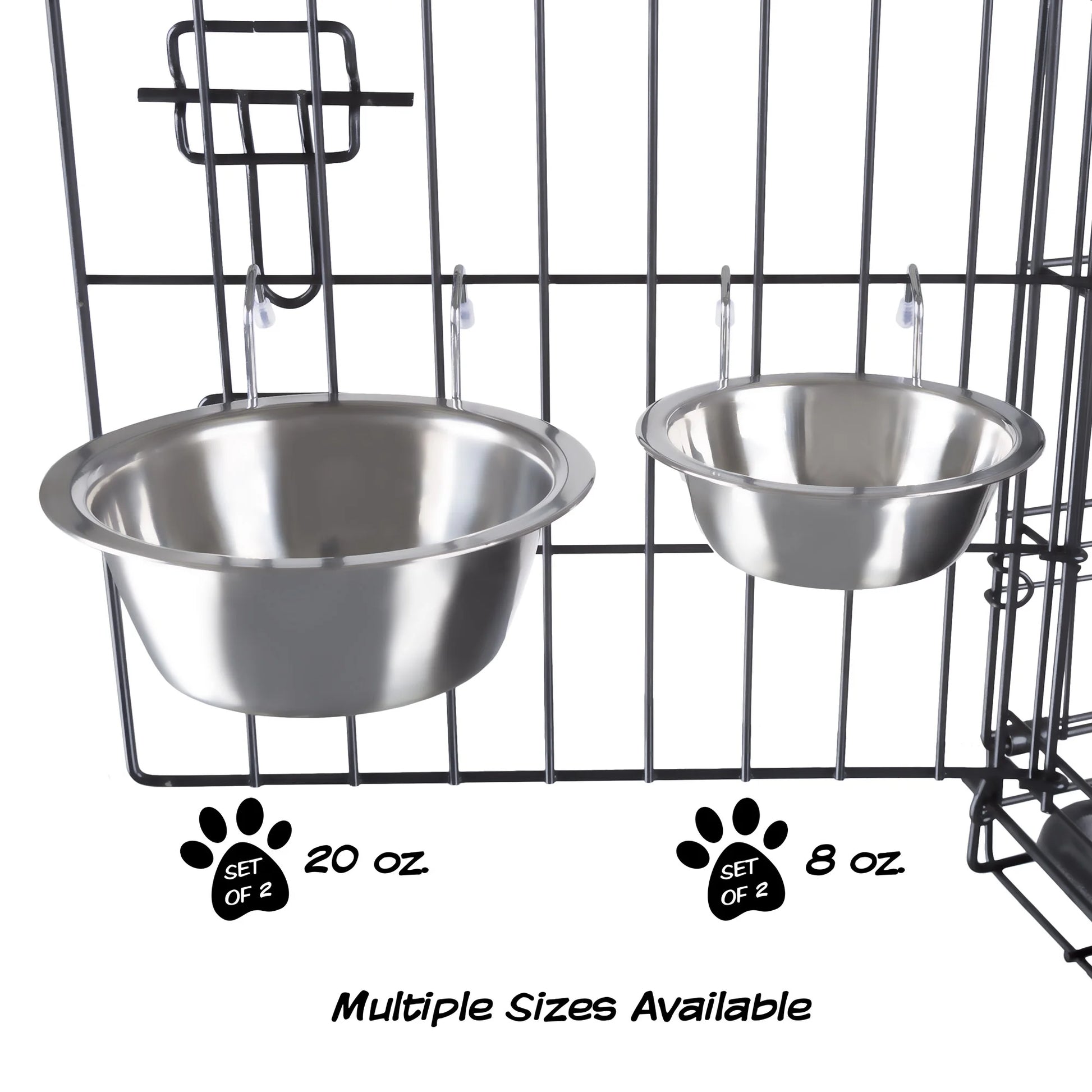 Set of 2 Stainless-Steel Dog Bowls -Cage Kennel and Crate Dog Bowls Hanging for Food And Water