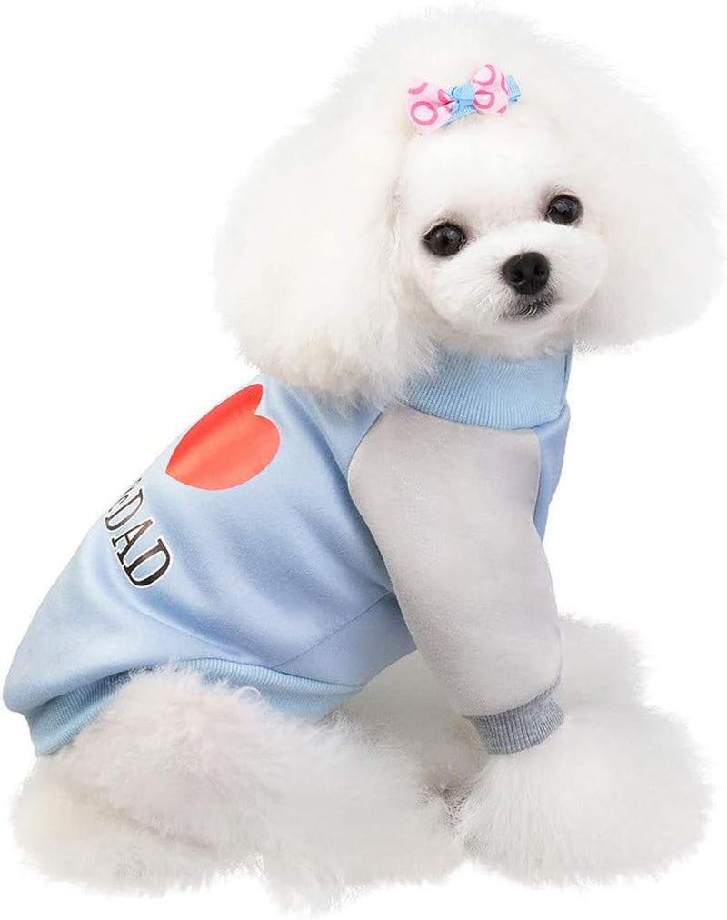 Winter Warm Dog Sweatshirt – Cute Red Heart Letter Print, Blue Pet Sweater for Small Dogs