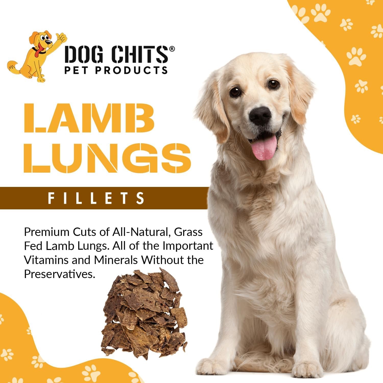 Lamb Lung Fillets Dog and Puppy Treats - Made in USA - Easy to Break - Slices - Random Shape - All Natural - Great for Training - High Protein - Low Fat - Large 10 Oz. Bag