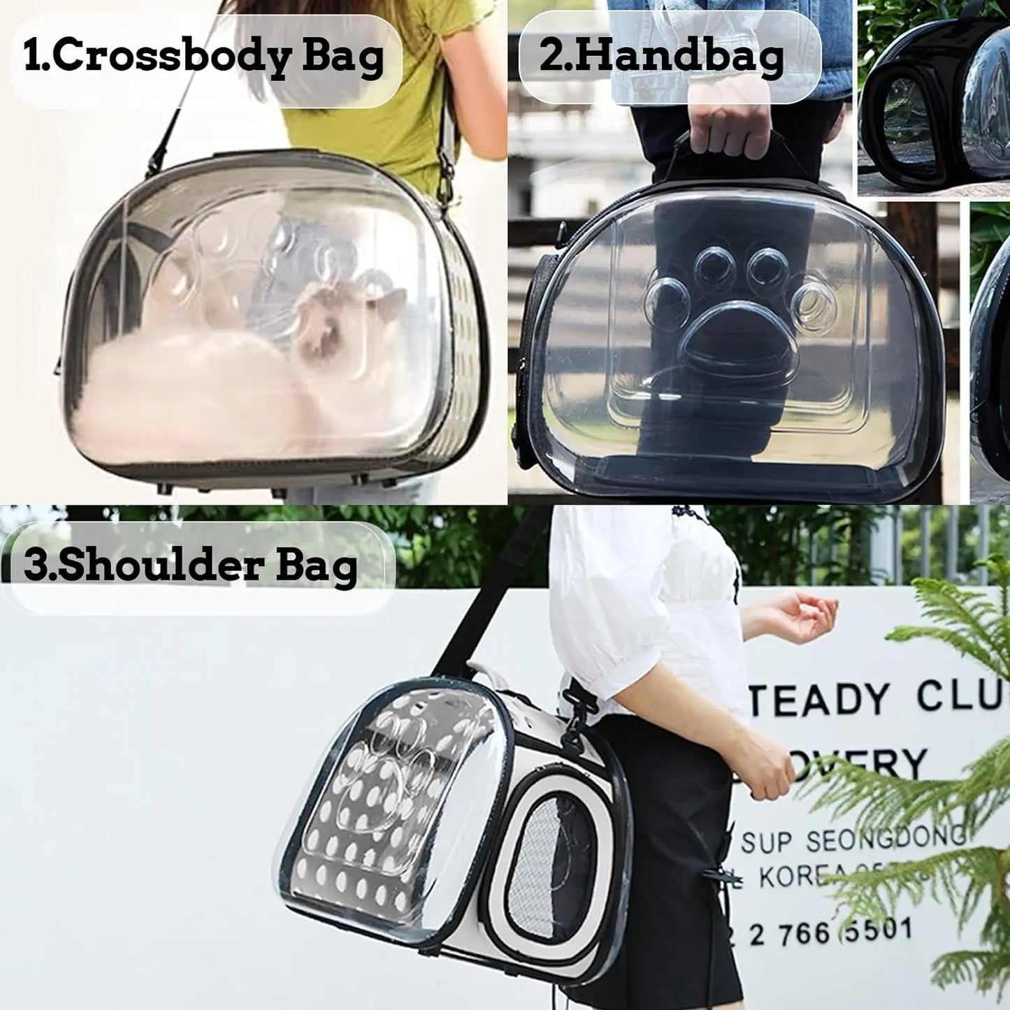 On-the-Go Comfort: Transparent Foldable Carrier Bag for Dogs and Cats