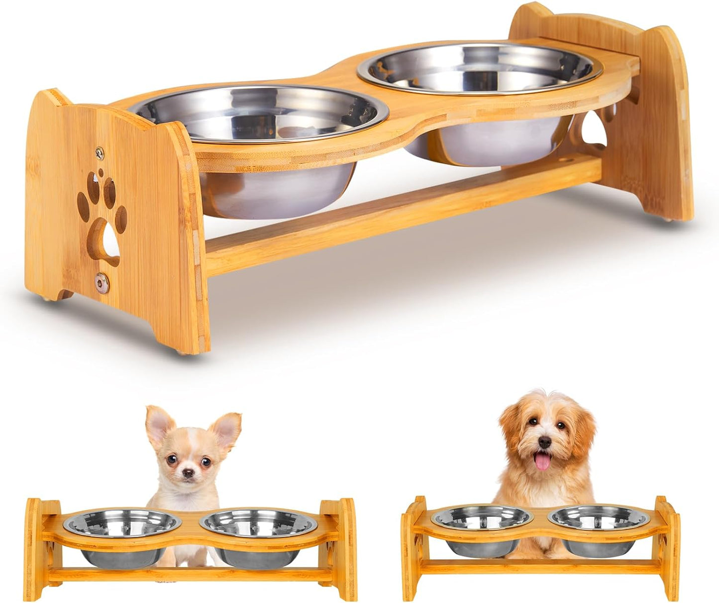 Elevated Dog Bowls – Adjustable Bamboo Raised Feeding Station for Cats and Dogs