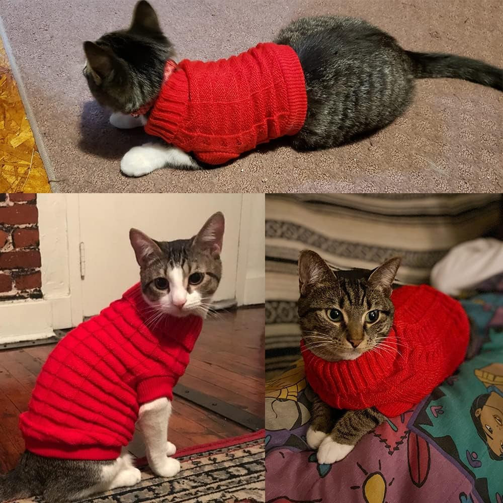 Cozy Turtleneck Cat Sweaters – Perfect Fit for Cats and Kittens (Red, S)