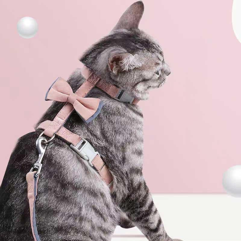 Colorful Cotton-Filled Cat Leash & Collar with Bow Detail