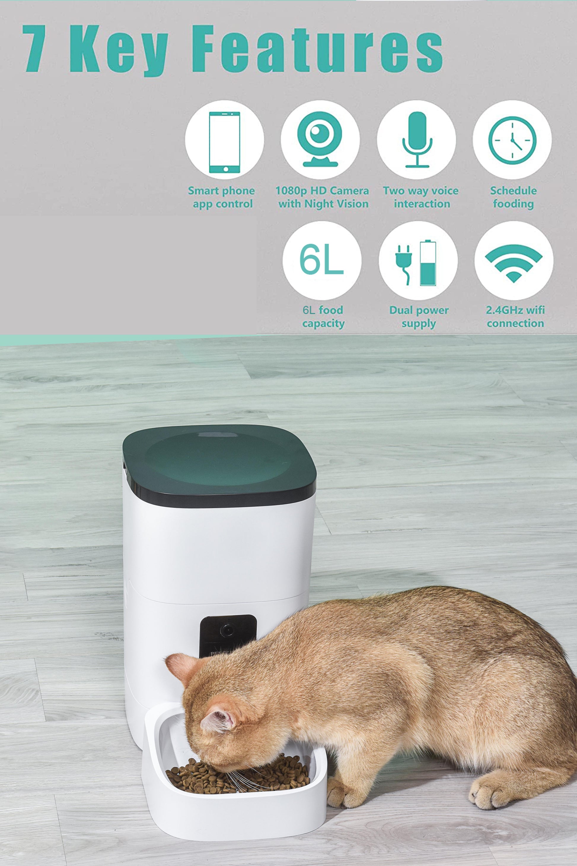 6L Automatic Pet Feeder with 1080P Camera Cats & Dogs- Voice Recorder