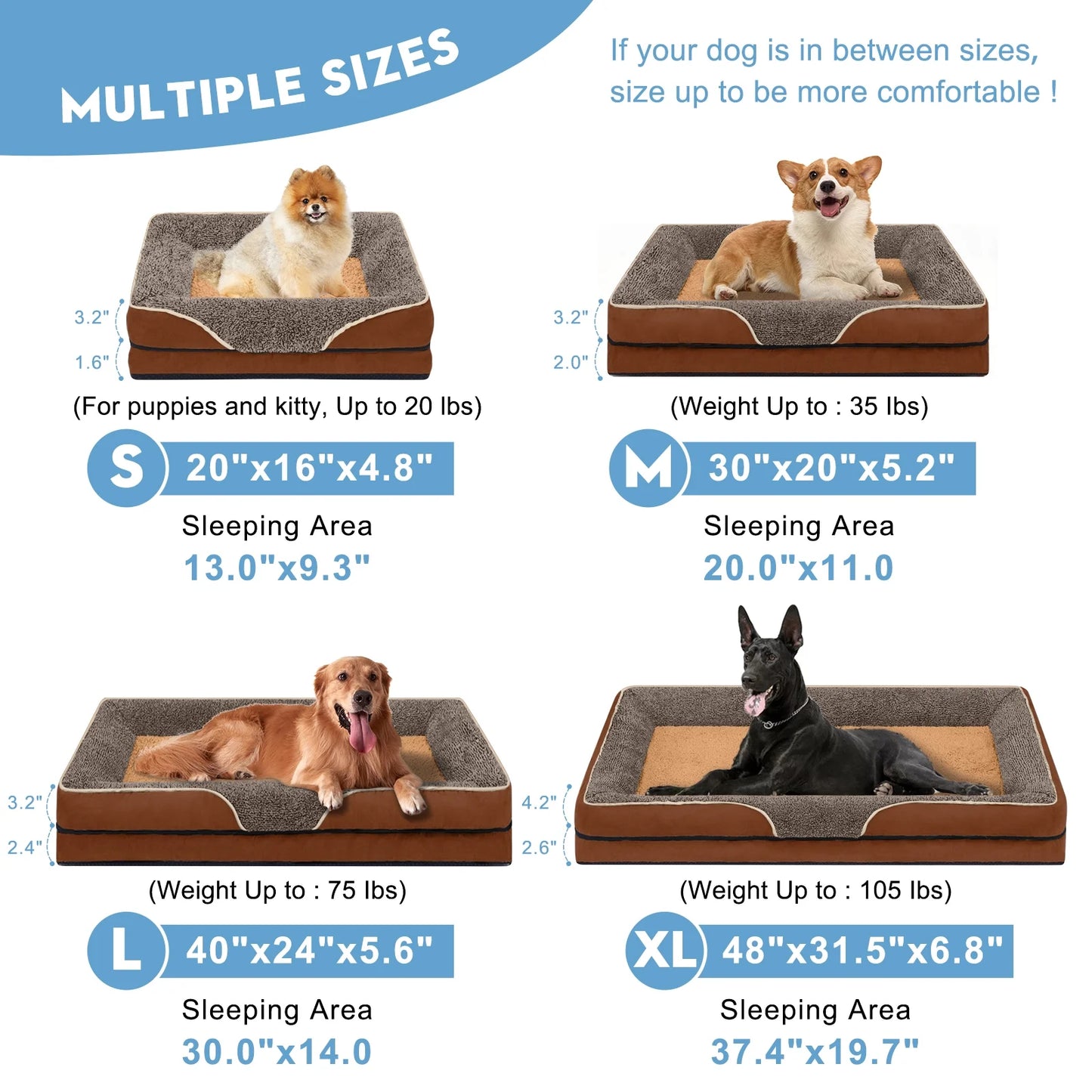 Orthopedic Dog Bed for Small Dogs – Supportive Egg Crate Foam Sofa with Removable Washable Cover & Non-Skid Bottom (Brown, Size S)