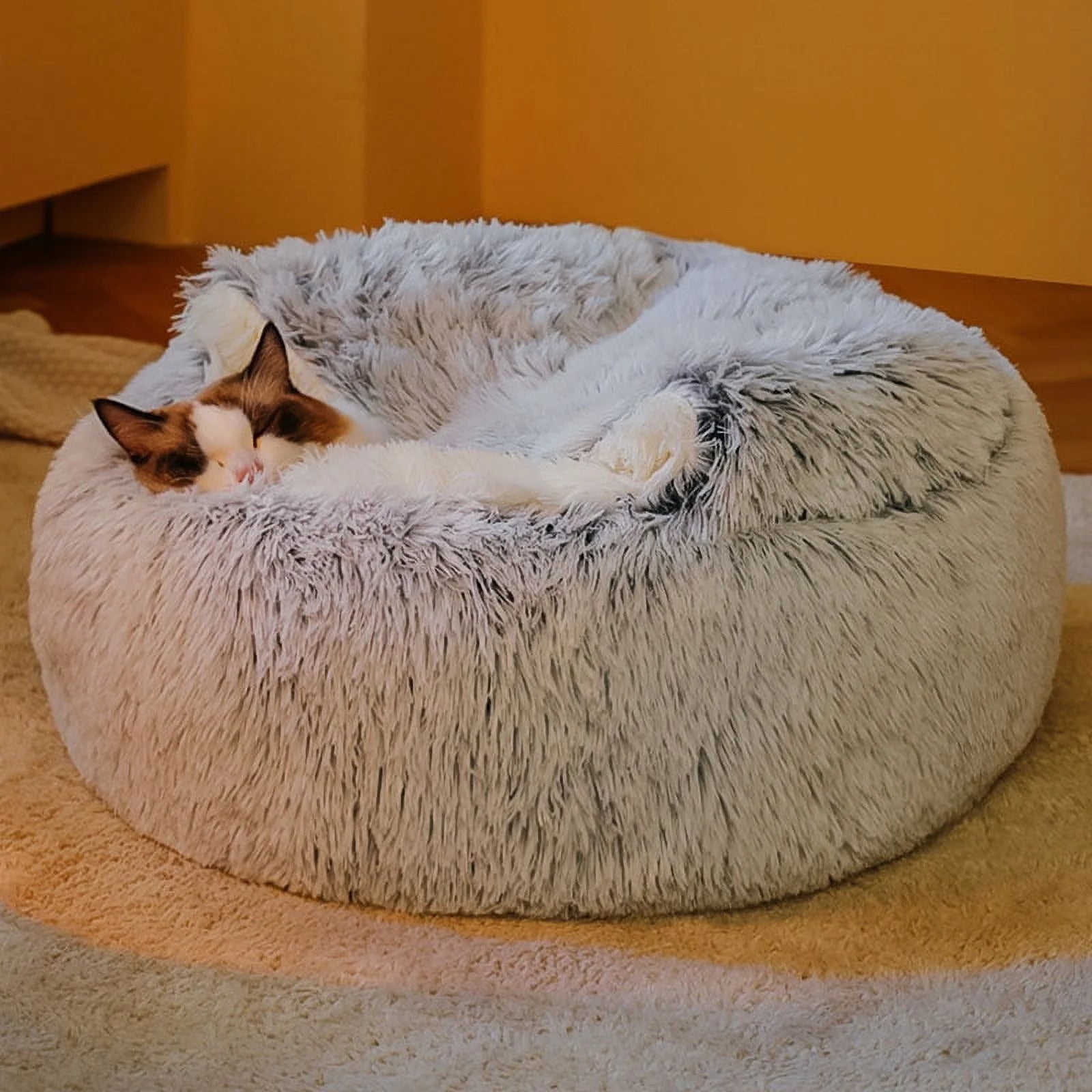 Cozy Cuddle Haven: Plush Round Cat Bed with Cover for Cats & Small Dogs (25.6") – Ultra-Soft, Fluffy Comfort