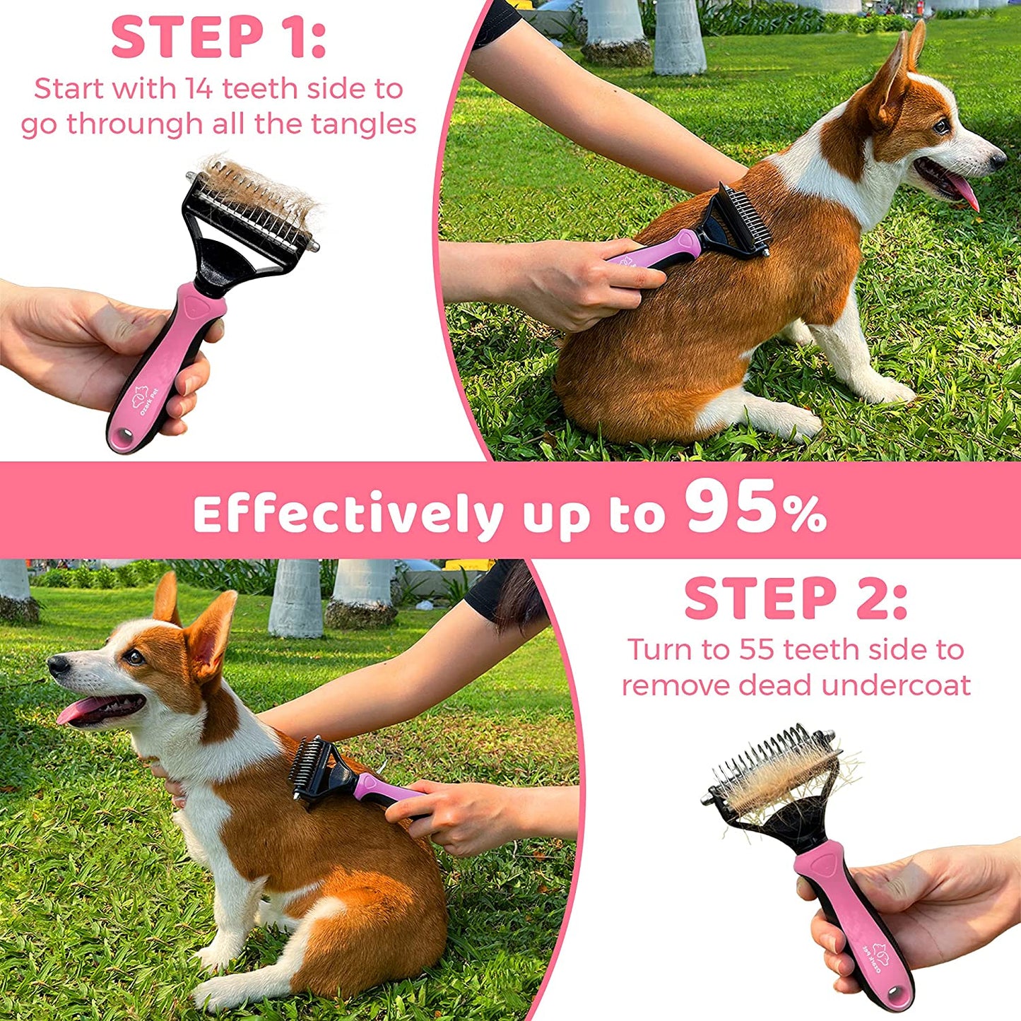 Deshedding & Dematting Brush: Reduces Shedding Up to 95% for All Breeds