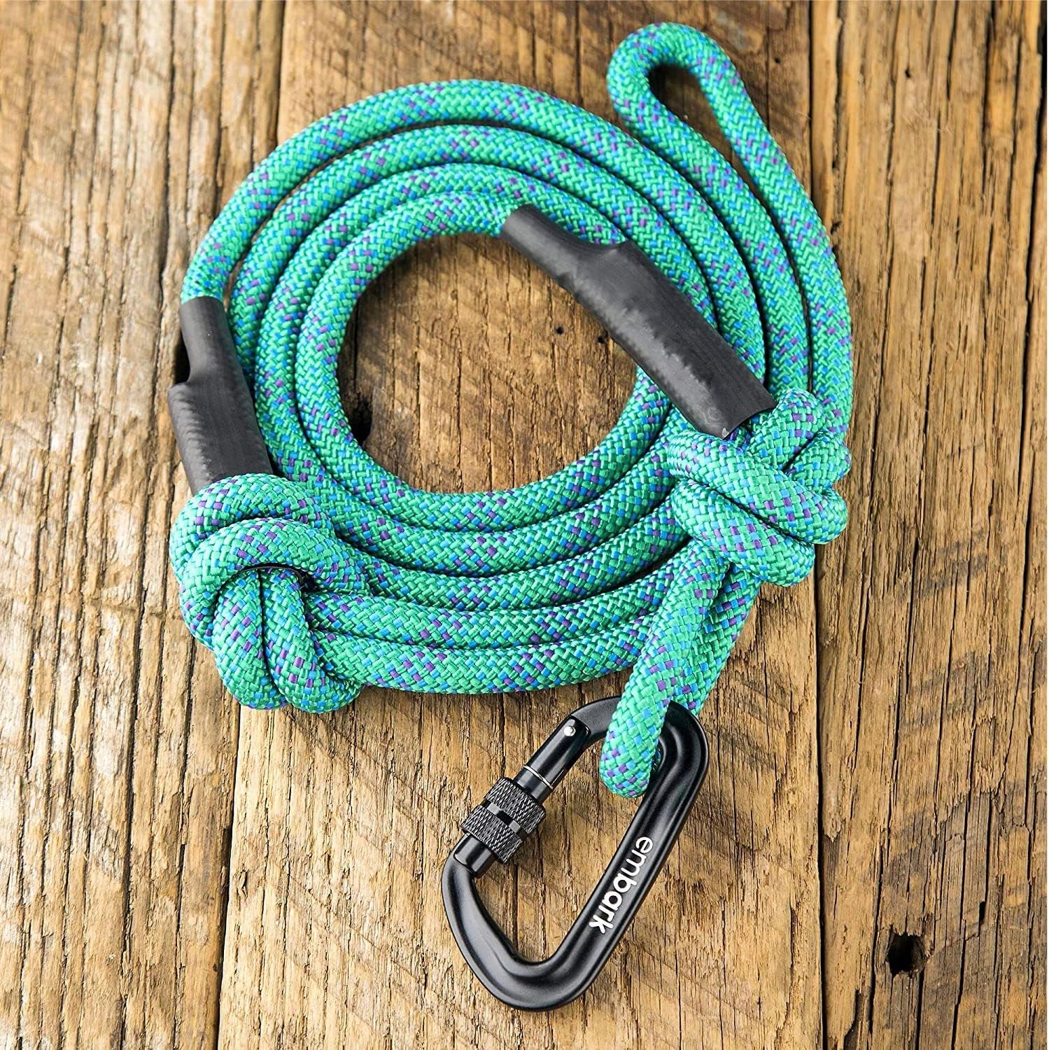 Sierra Mountain Climbing Dog Leash – 6 Ft Thick Rope Leash with Carabiner & Soft Padded Handle. Durable Turquoise Leash for Large, Medium & Small Dogs