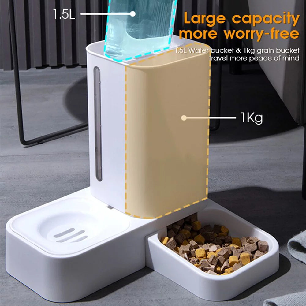 2 in 1 Automatic Auto Cat/Dog Food Feeder Dispenser Set, Gravity Water Bowl