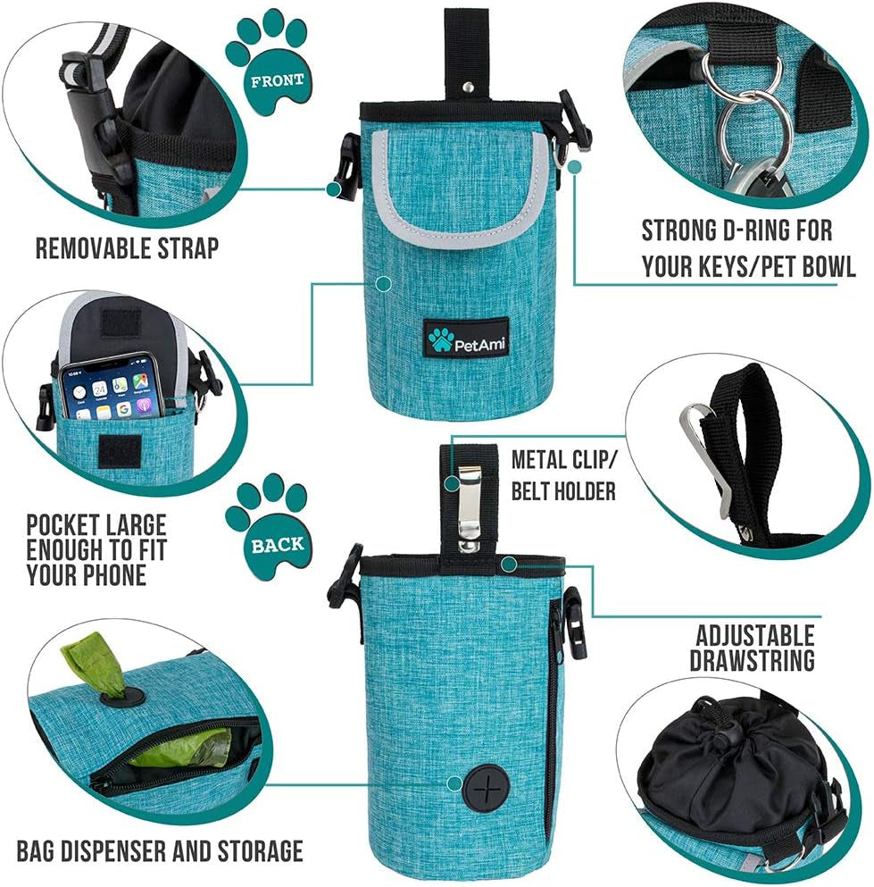 Large Dog Treat Pouch – Versatile Training Bag with Pocket, Poop Bag Dispenser & 3 Ways to Wear (Turquoise)