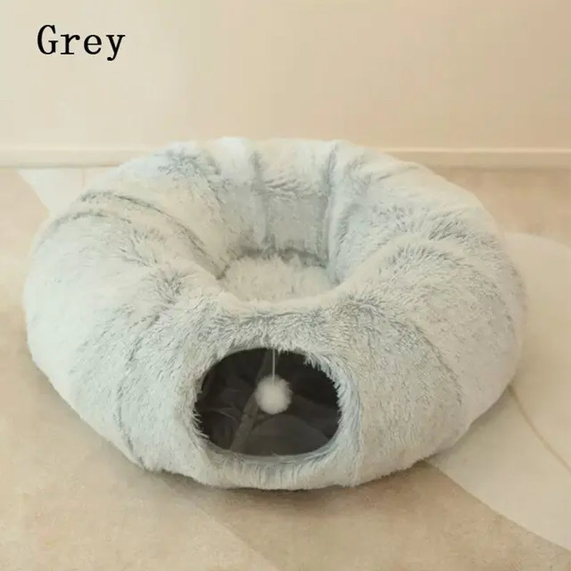 Luxury Foldable Cat Bed & Tunnel – Plush, Space-Saving, and Fun for Cats