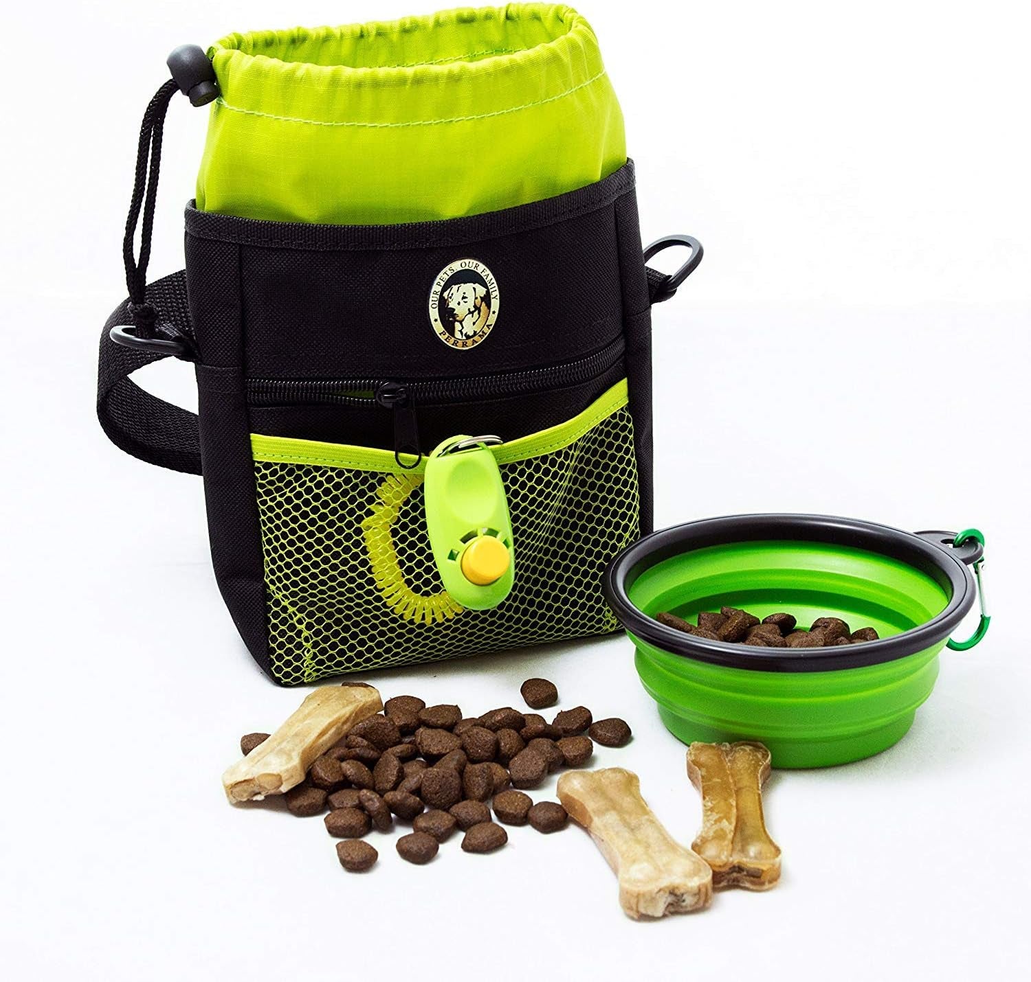 Premium Dog Treat Pouch – Includes Clicker & Collapsible Bowl, Adjustable Reflective Straps for Training & Agility