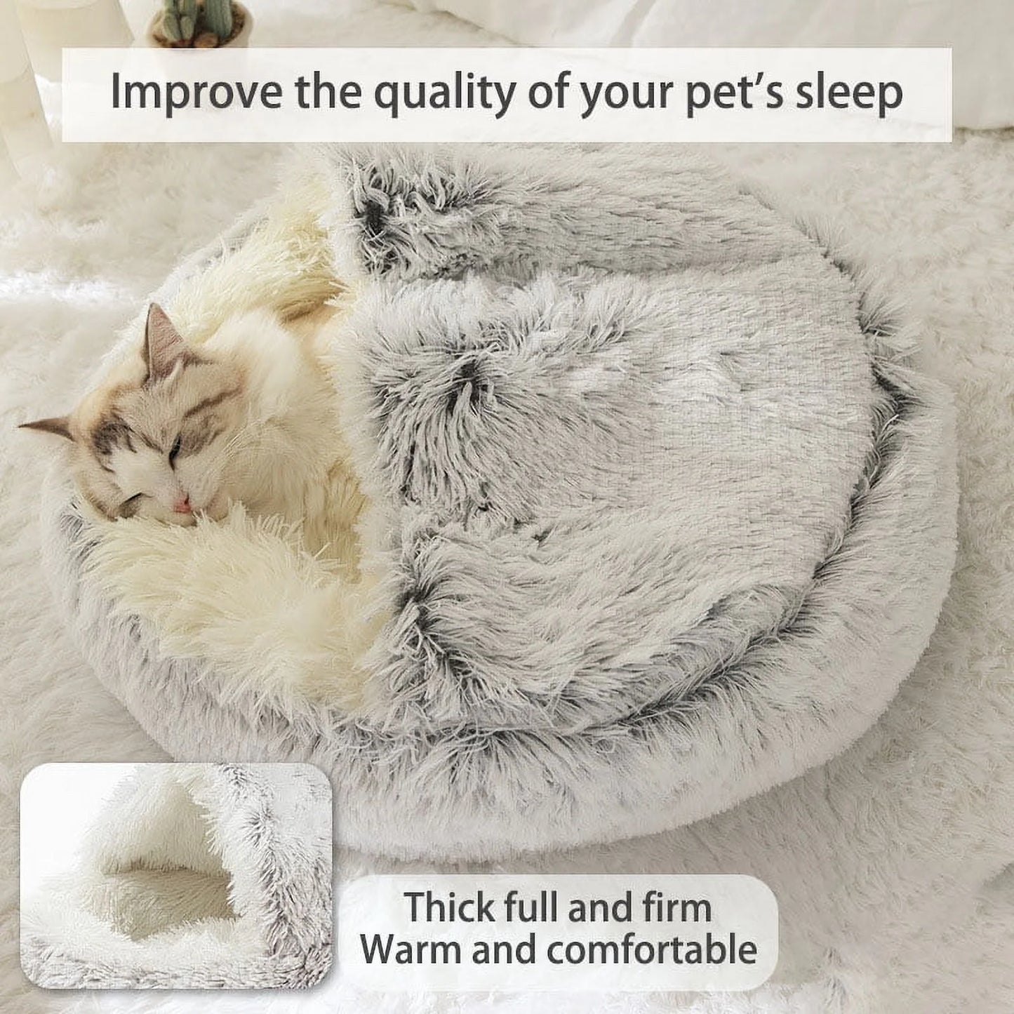 Cozy Cuddle Haven: Plush Round Cat Bed with Cover for Cats & Small Dogs (25.6") – Ultra-Soft, Fluffy Comfort