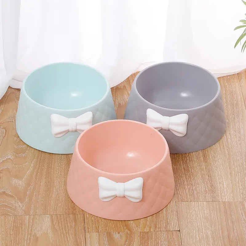 Cute Pet Feeders Bowknot Diamond Pattern Leakproof Bowl – Mealtime in Style!