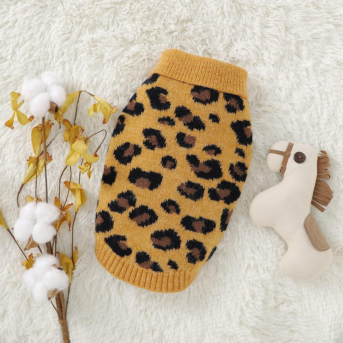 Cat Sweater Leopard Soft & Warm for Indoor and Outdoor Use(Yellow, Large)