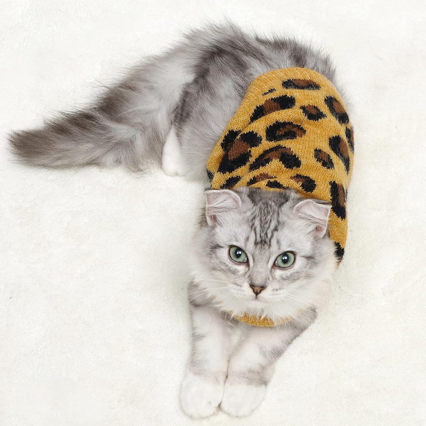 Cat Sweater Leopard Soft & Warm for Indoor and Outdoor Use(Yellow, Large)