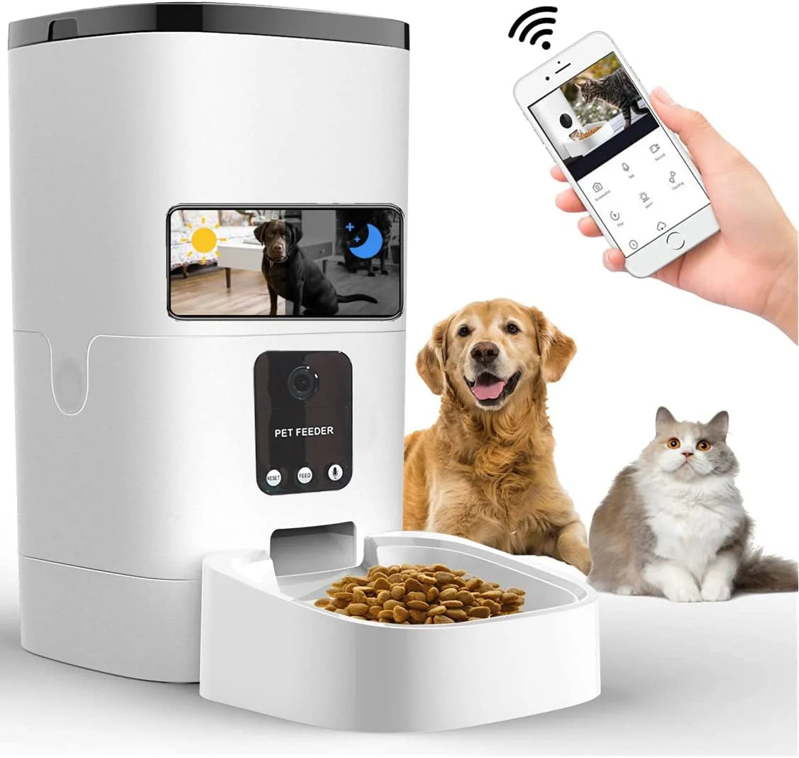 6L Automatic Pet Feeder with 1080P Camera Cats & Dogs- Voice Recorder