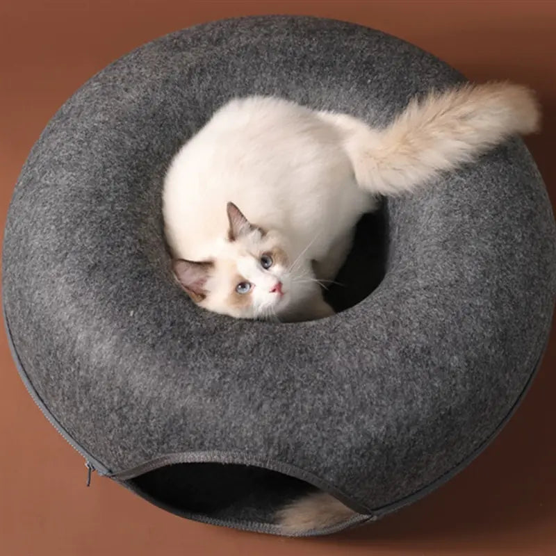 Luxury Wool Felt Cat Bed Tunnel – The Ultimate Interactive Pet Playground