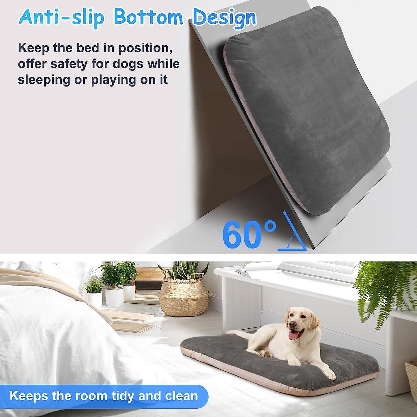 Super Soft Extra Large Dog Bed – 47-Inch Orthopedic Foam Mattress for XL Dogs with Anti-Slip Bottom & Washable Cover (Grey)