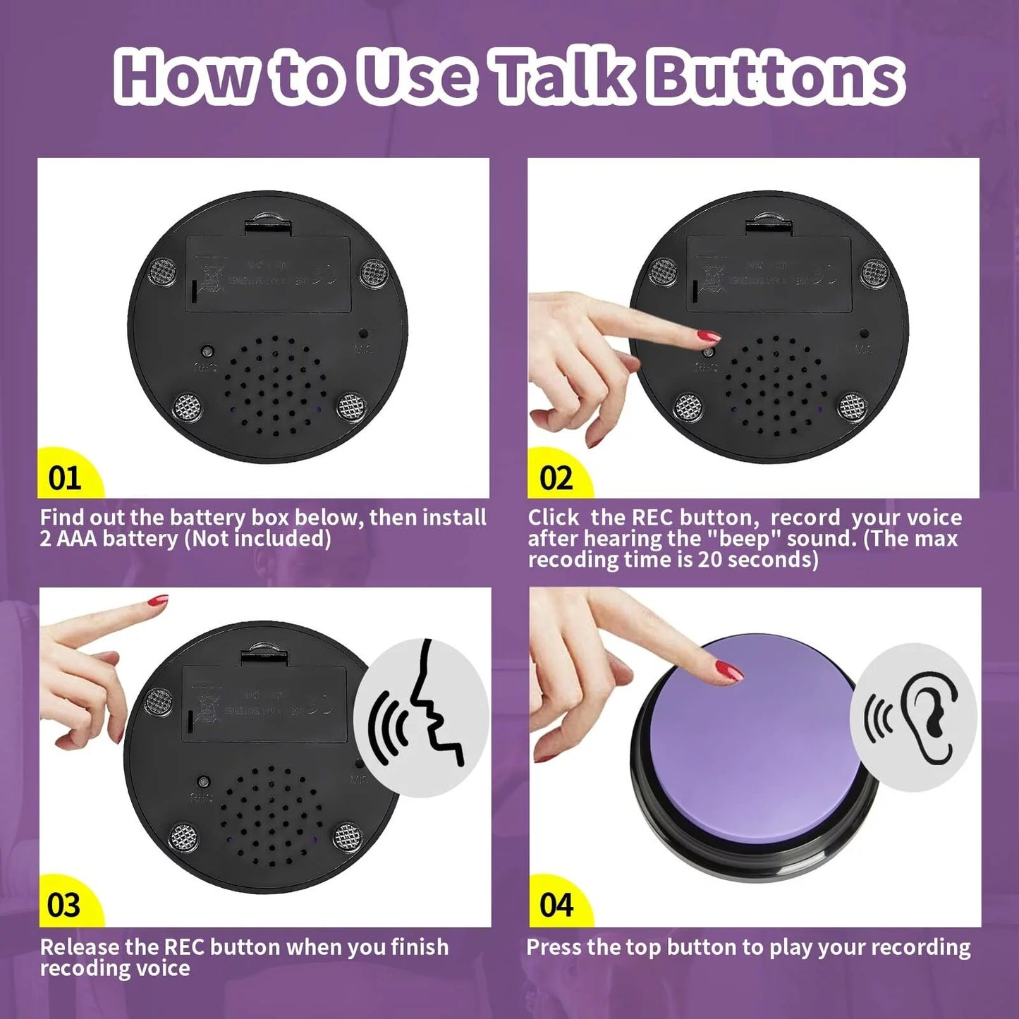 Recordable Pet Talking Button – Interactive Communication Toy for Dogs & Cats (1PC)