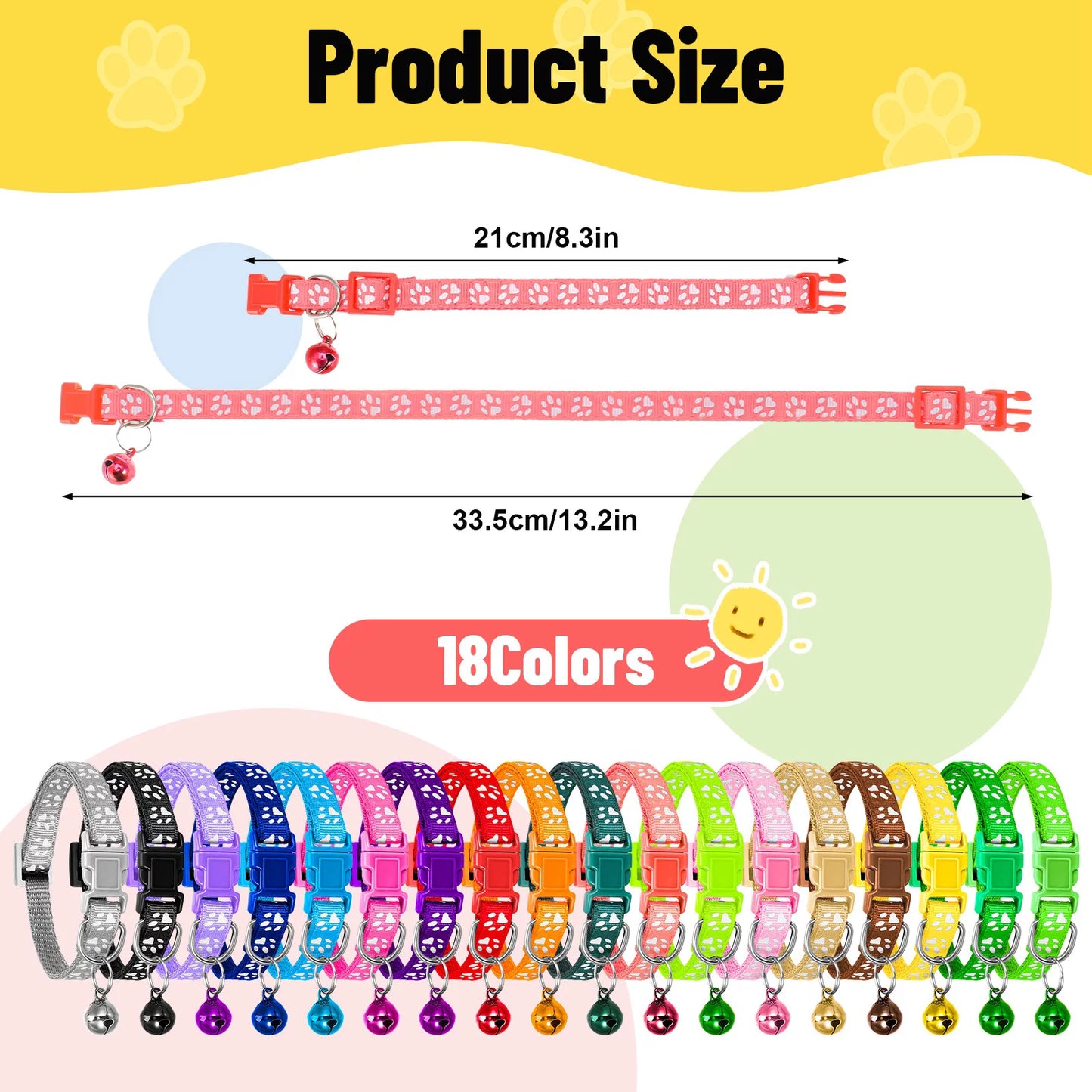 18 Pcs Adjustable Cat Collars | Breakaway Cat Collars with Bell | Soft Nylon -Assorted Colors