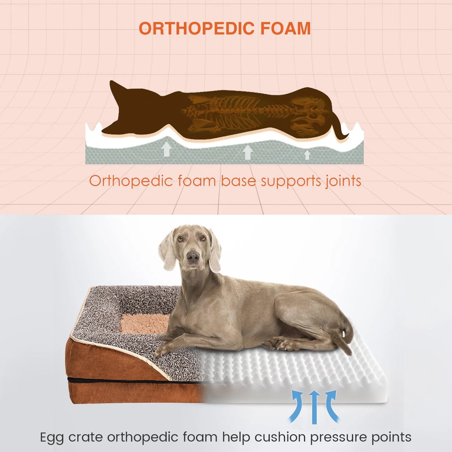 Orthopedic Dog Bed for Small Dogs – Supportive Egg Crate Foam Sofa with Removable Washable Cover & Non-Skid Bottom (Brown, Size S)