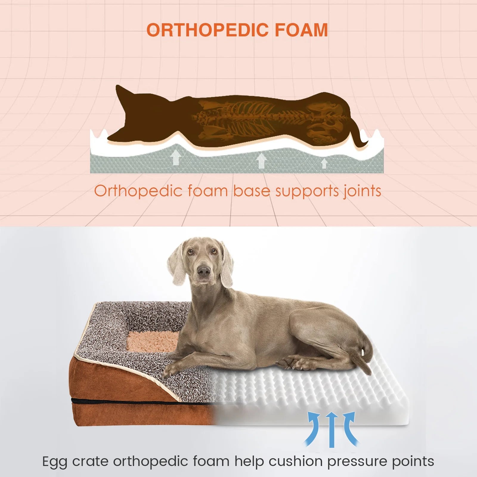 Orthopedic Dog Bed for Small Dogs – Supportive Egg Crate Foam Sofa with Removable Washable Cover & Non-Skid Bottom (Brown, Size S)