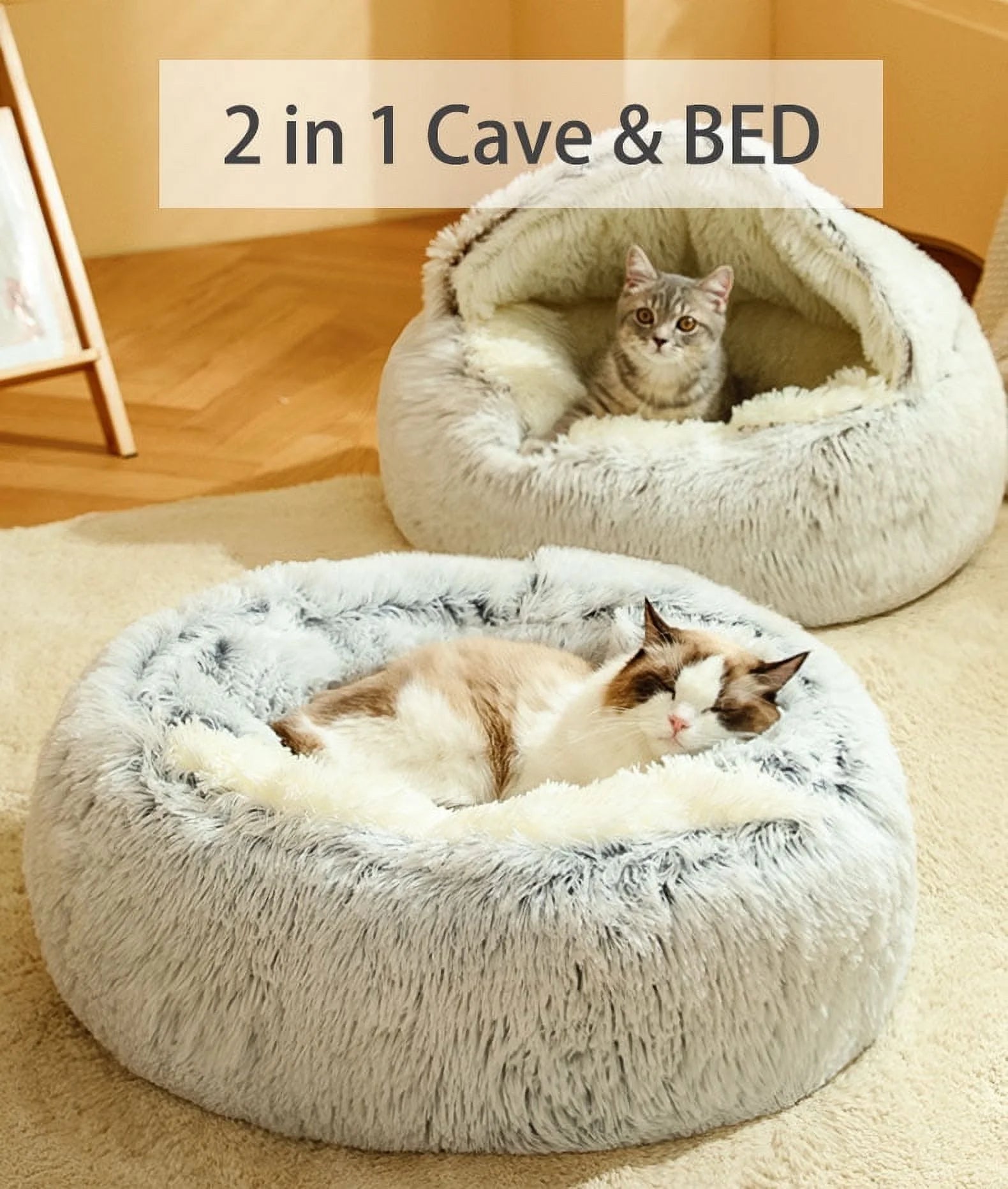 Cozy Cuddle Haven: Plush Round Cat Bed with Cover for Cats & Small Dogs (25.6") – Ultra-Soft, Fluffy Comfort