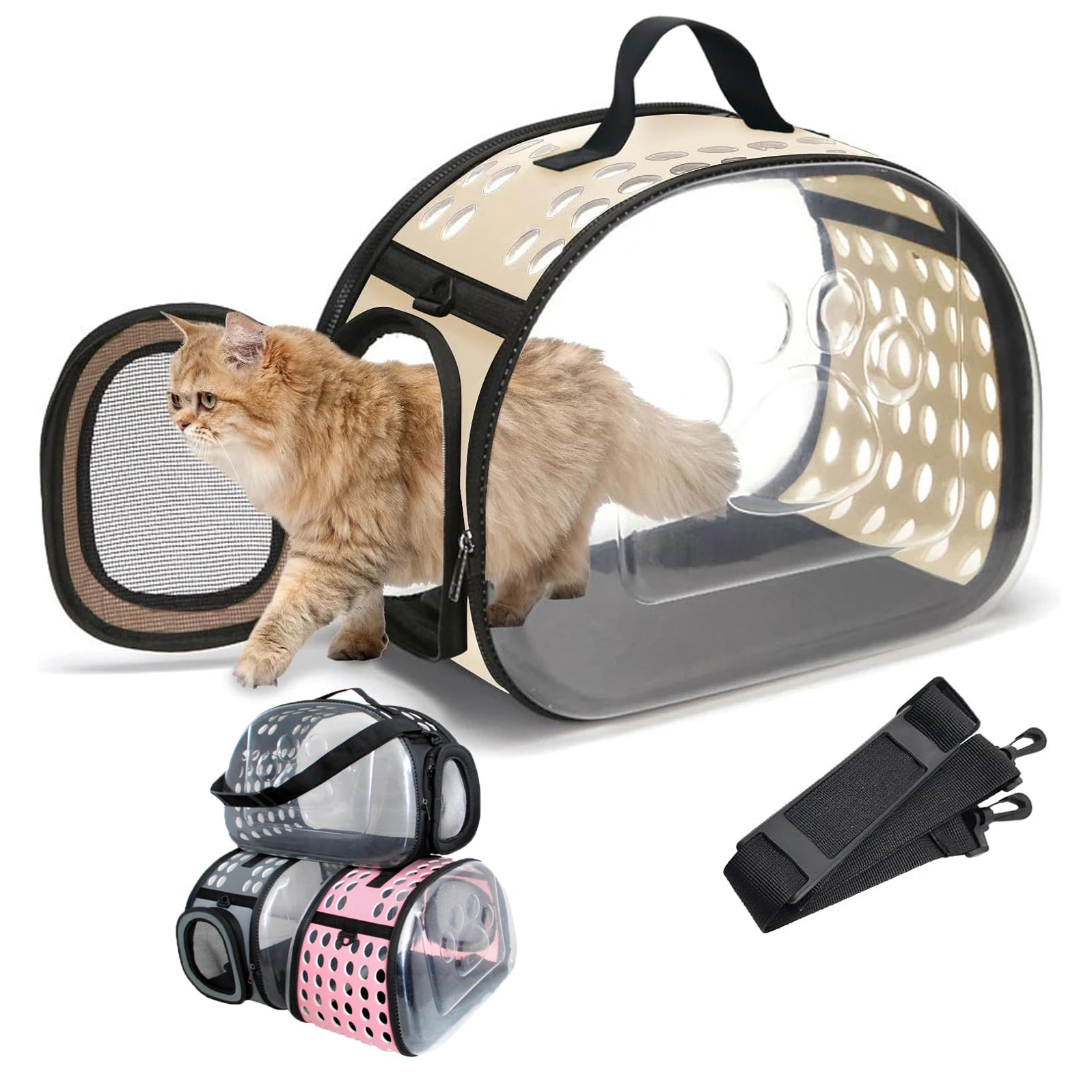 On-the-Go Comfort: Transparent Foldable Carrier Bag for Dogs and Cats