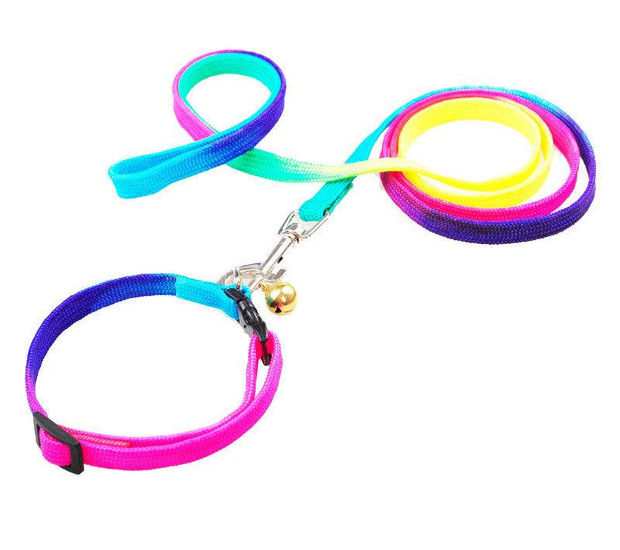 Rainbow Round Cat Collar & Leash | Durable & Stylish Cat Leash for Outdoor Adventures