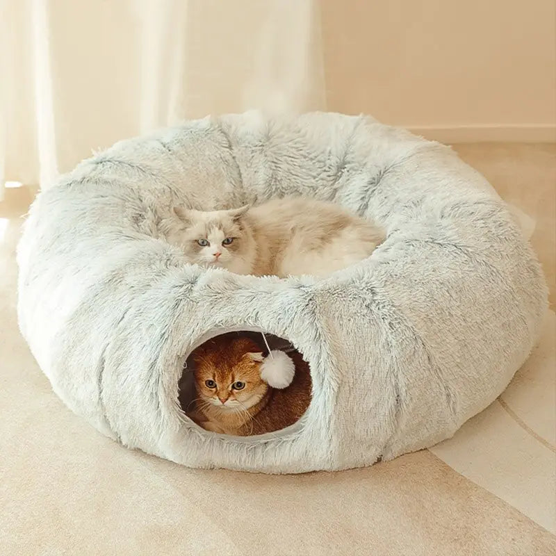 Luxury Foldable Cat Bed & Tunnel – Plush, Space-Saving, and Fun for Cats