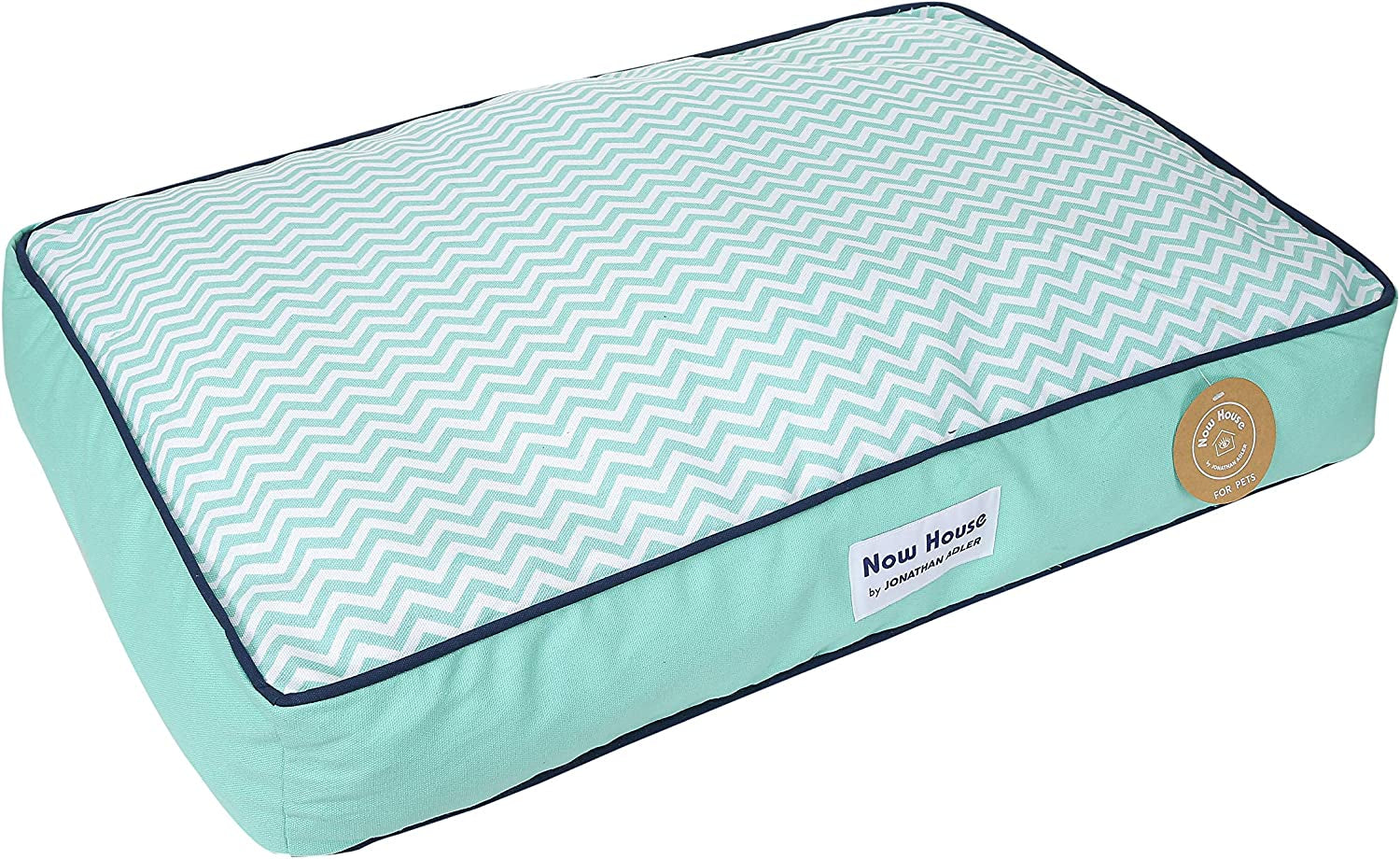 Now House for Pets by Jonathan Adler – Teal Chevron Cushion Dog Bed for Medium Dogs | Washable & Stylish Design