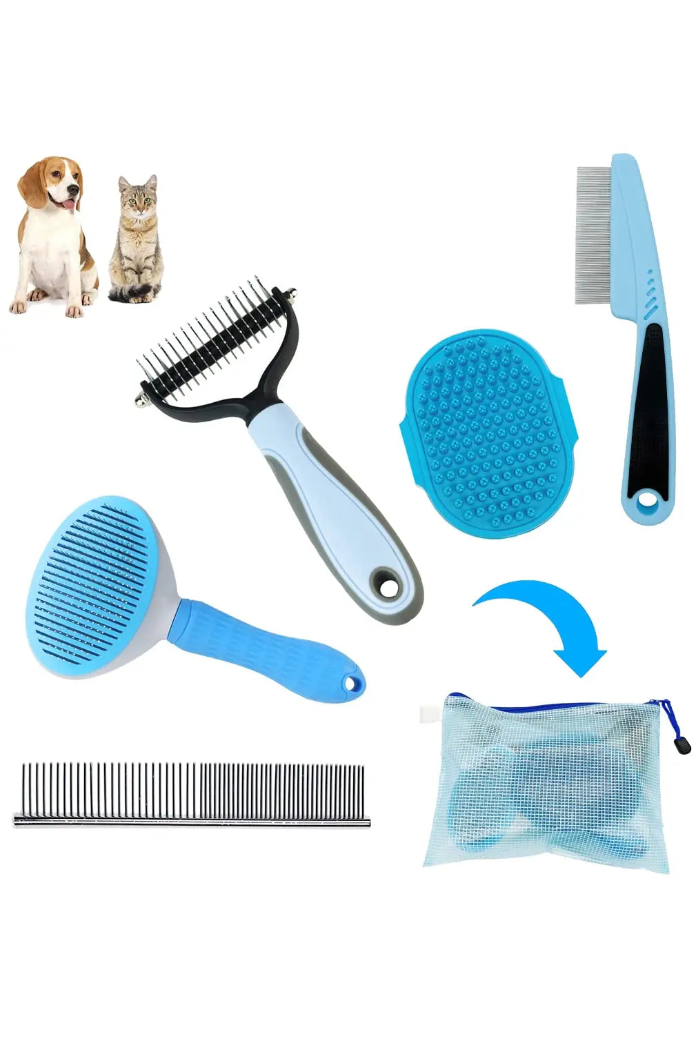 Dog Grooming 5-Piece Set – Complete Dog Brush & Hair Comb Kit for a Tangle-Free Coat