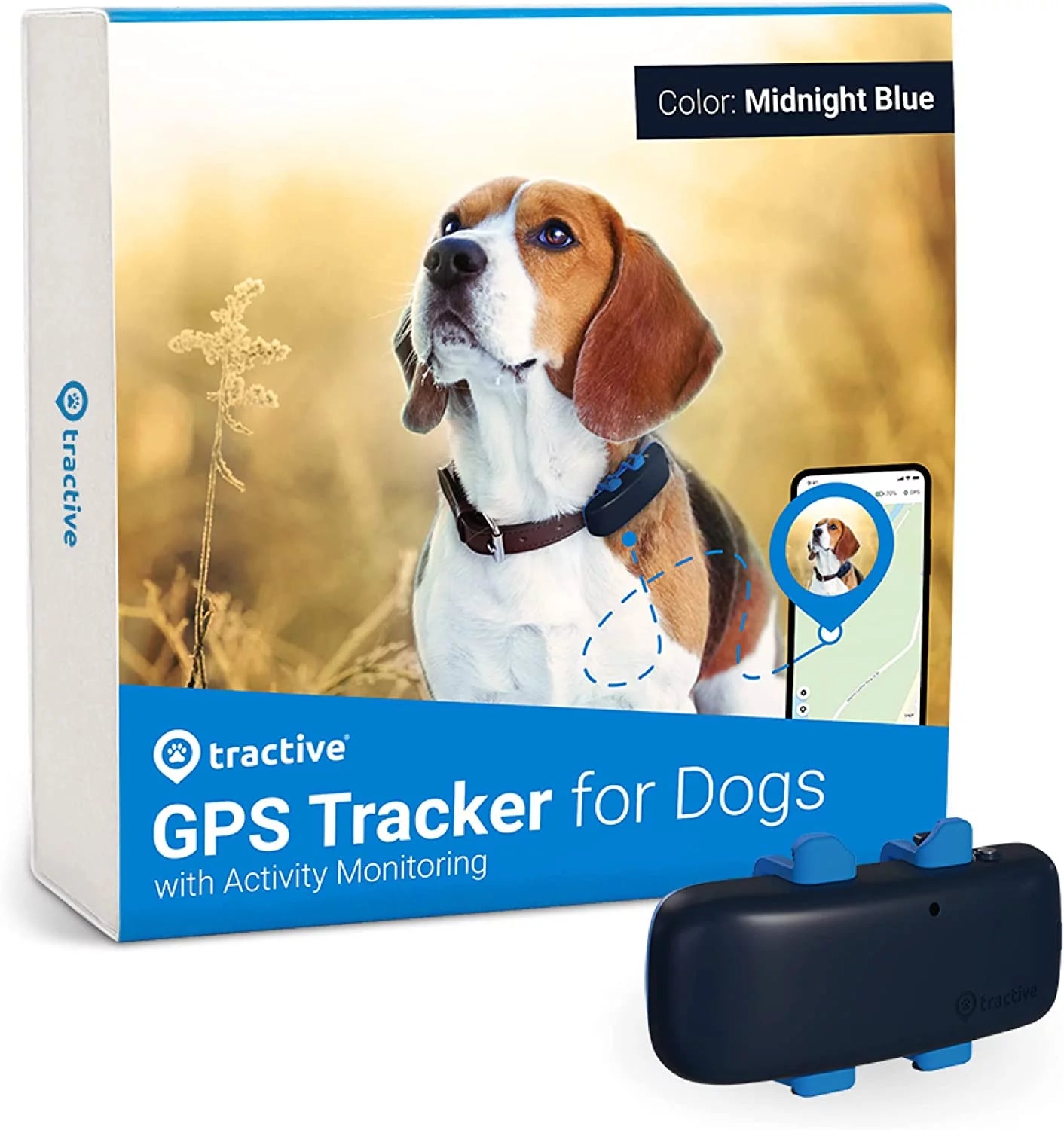 Dog GPS Tracker with Activity Monitoring – Fits Any Collar (Dark Blue)