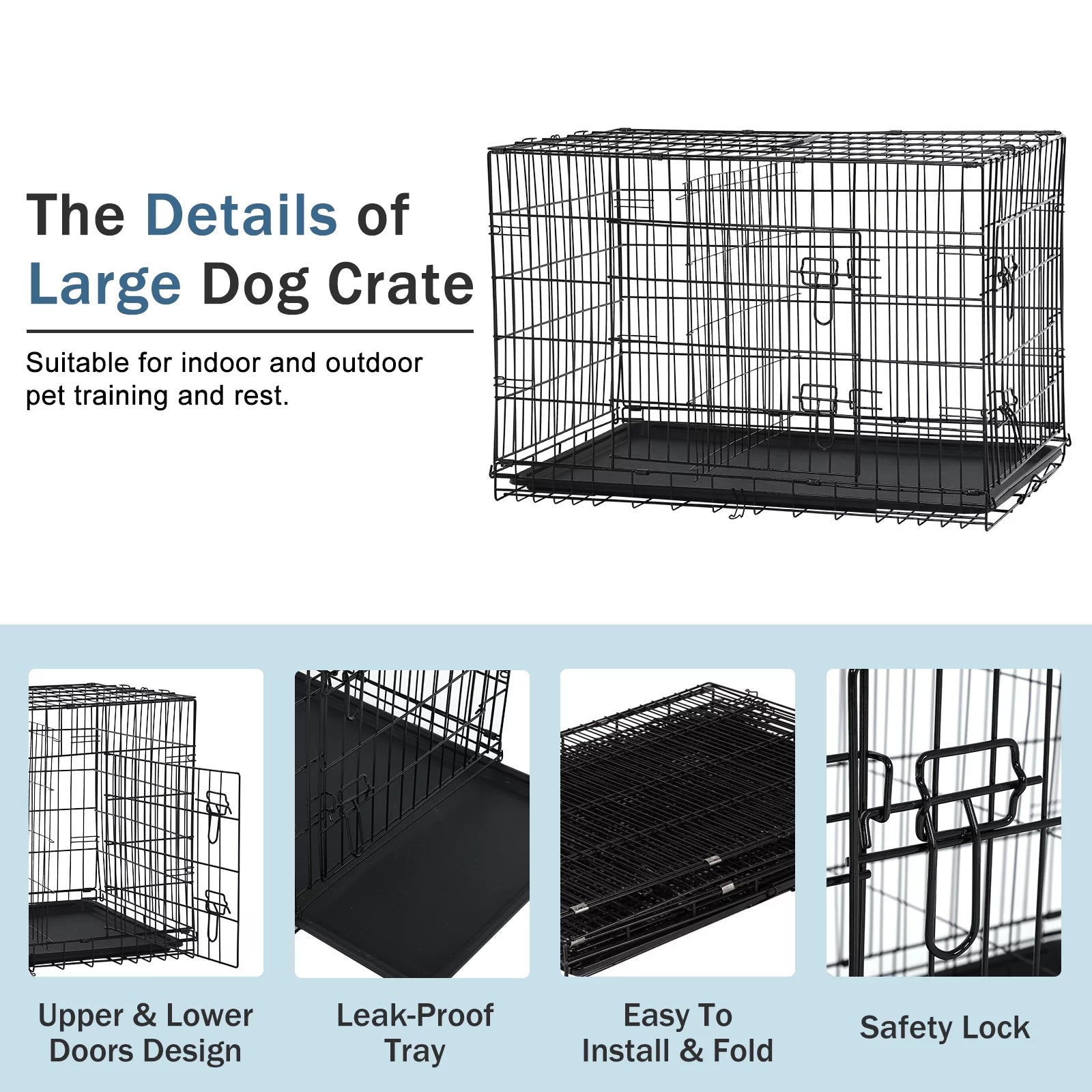 42-Inch Dog Crate - Large Folding Dog Kennel