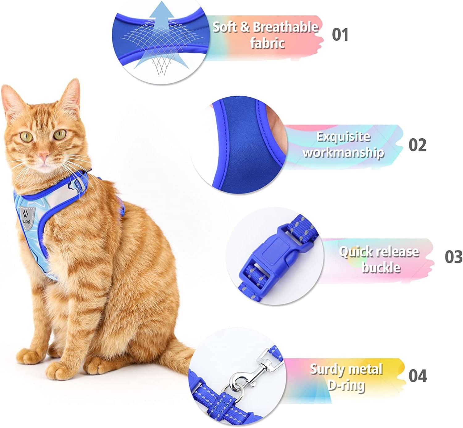 Escape-Proof Cat Harness and Leash Set | Adjustable, Breathable Vest with Reflective Trim for Small & Large Cats