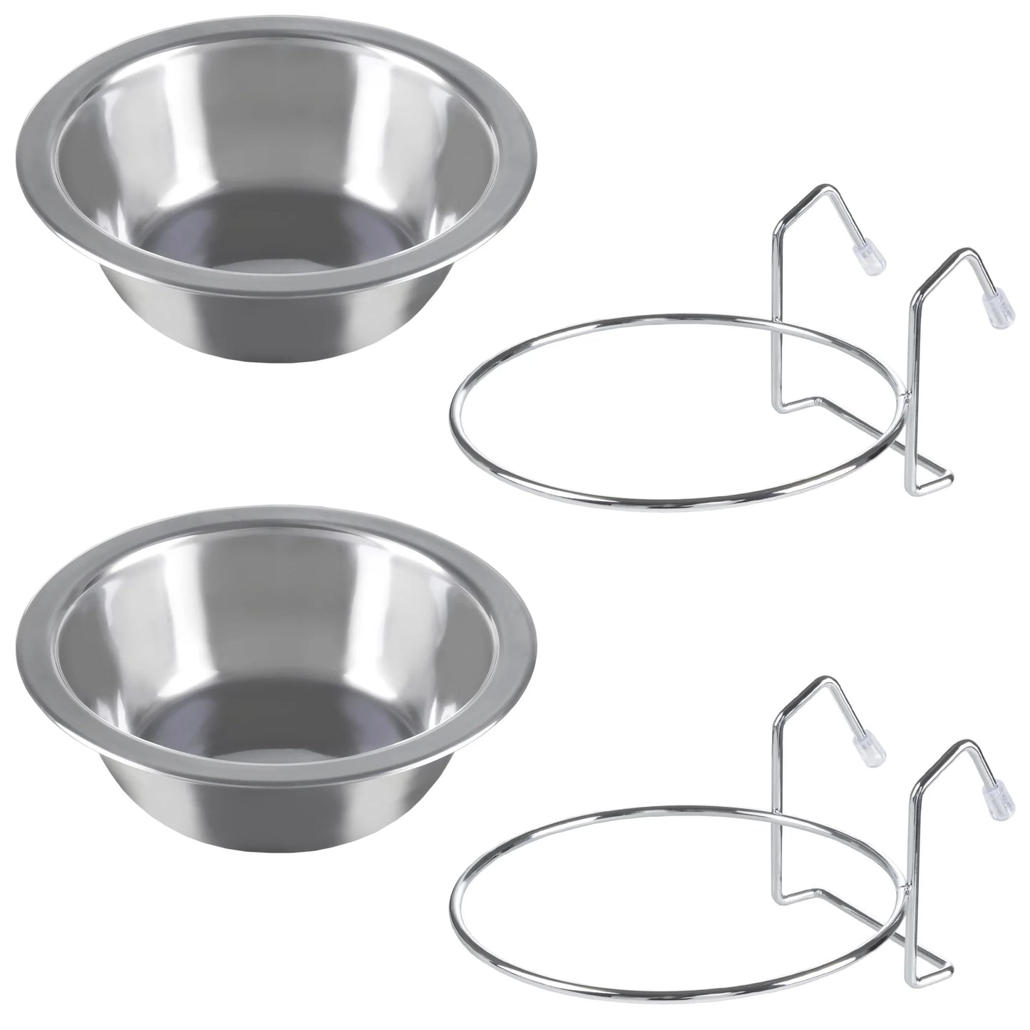 Set of 2 Stainless-Steel Dog Bowls -Cage Kennel and Crate Dog Bowls Hanging for Food And Water