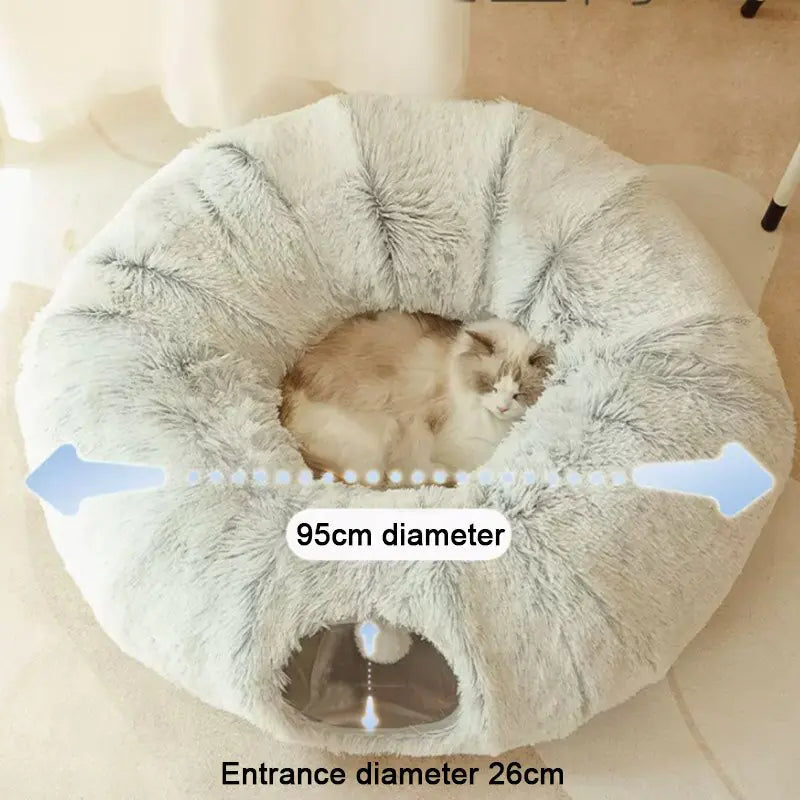 Luxury Foldable Cat Bed & Tunnel – Plush, Space-Saving, and Fun for Cats