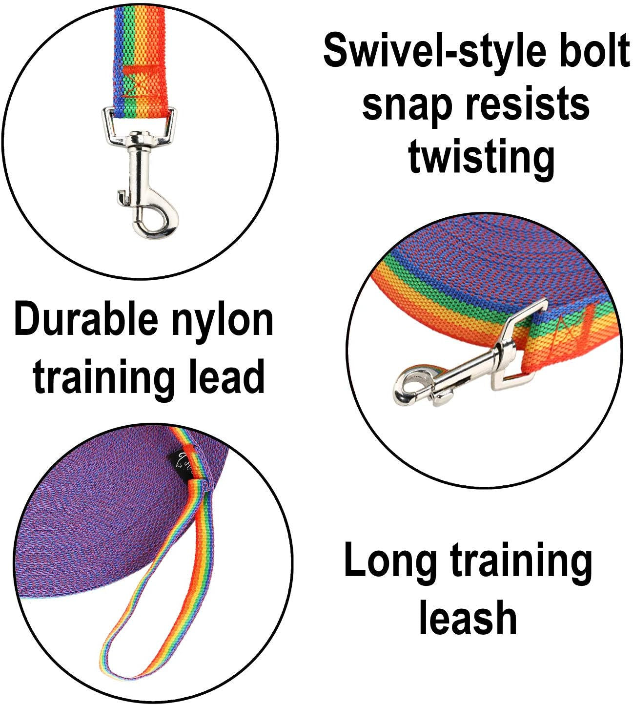 Dog/Puppy Obedience Training Lead – 50ft Rainbow Leash for Agility, Play, Camping, and Backyard Fun