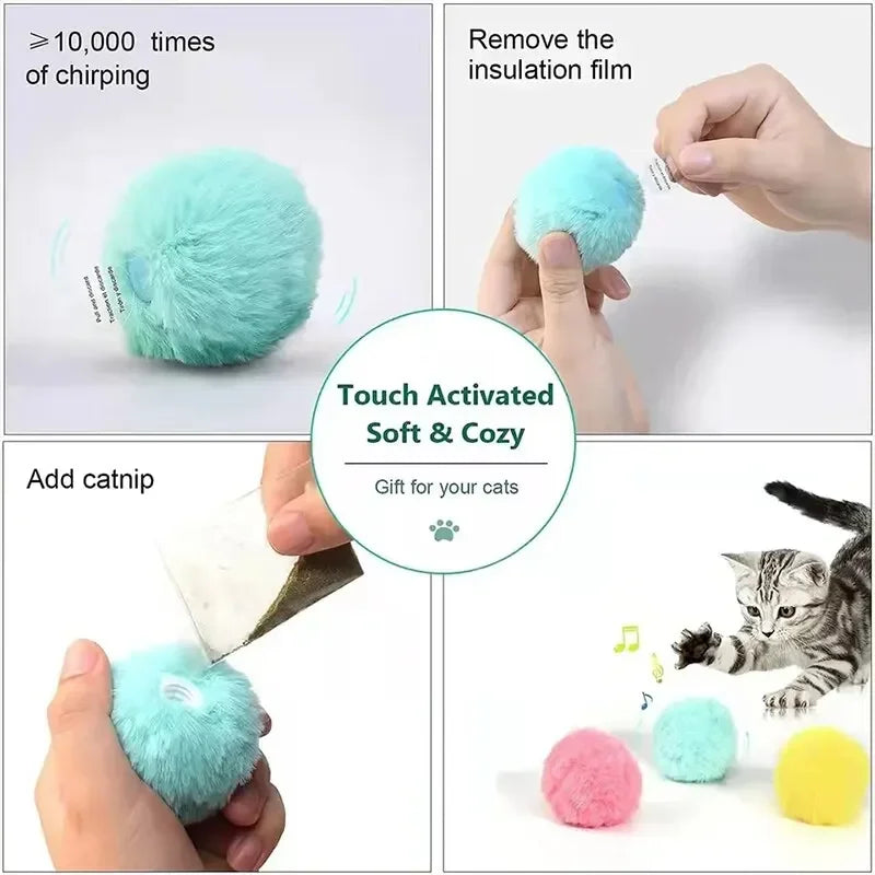 Interactive Plush Ball for Cats: Electric Toy with Sounds for Playful Kittens